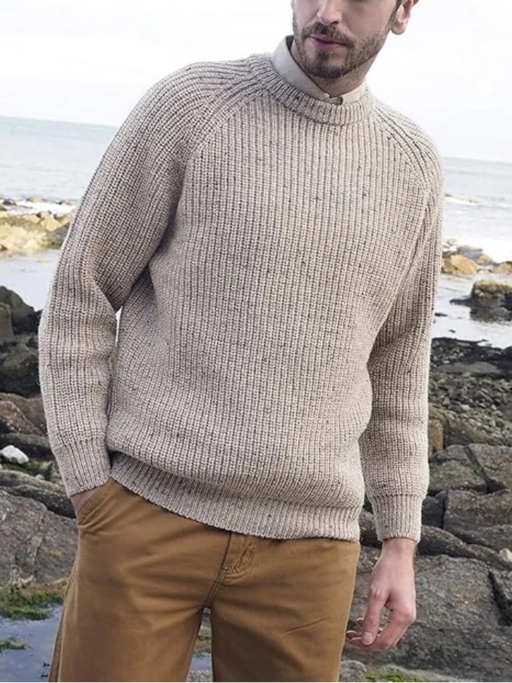 Aran Crafts Fisherman Ribbed Aran Skiddaw Men's
Sweater Donegal Chunky Knit, L